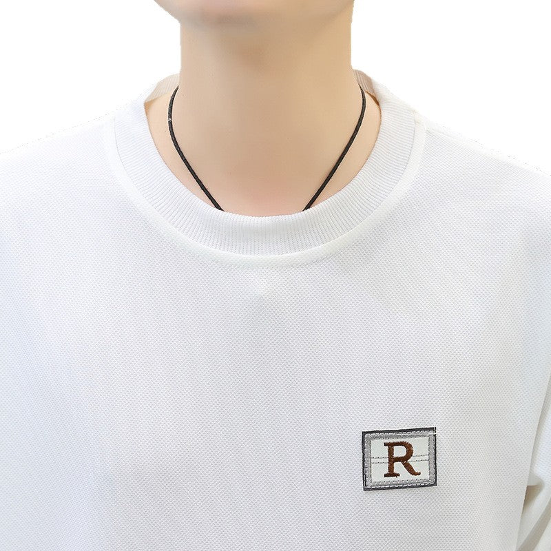 Men's Patchwork Letter Embroidery Long Sleeve Round Neck Loose Polyester T-Shirt