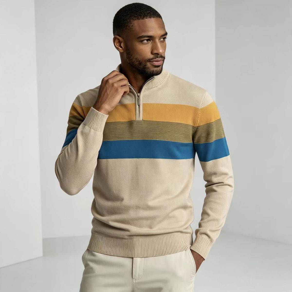 Slim-Fit Collar Zipper Sweater Pullover Sweater