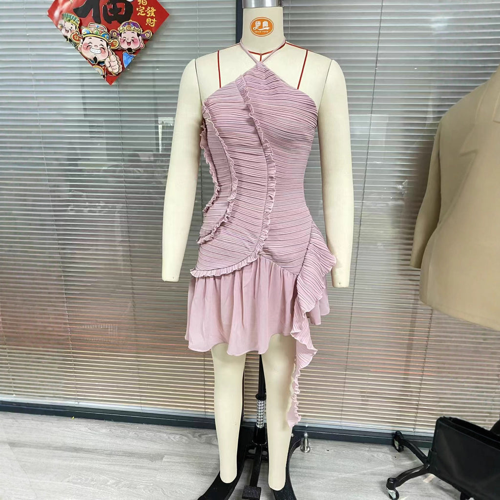 Chiffon Ruffled Halter Dress