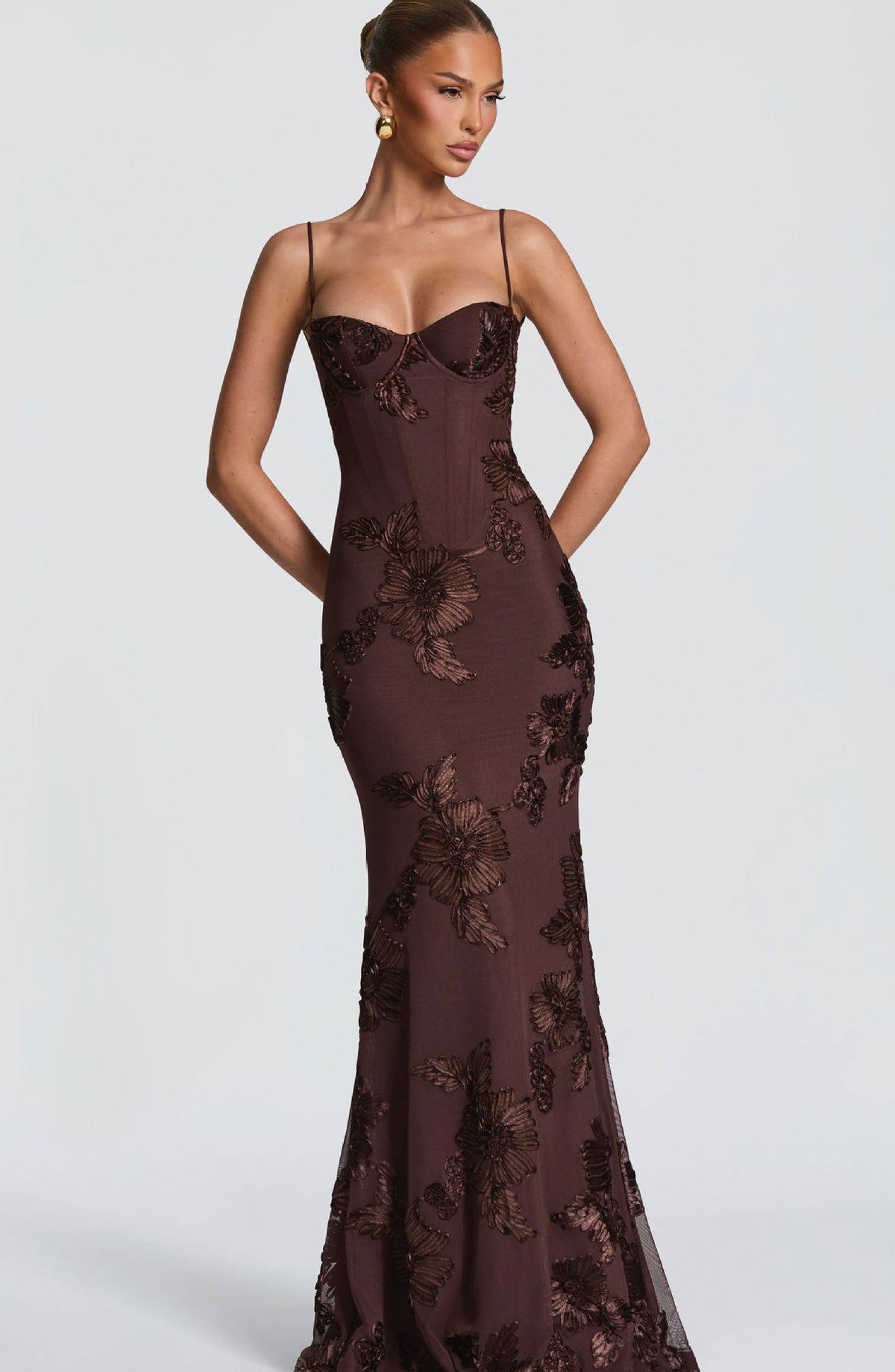 Embroidered Backless Evening Dress