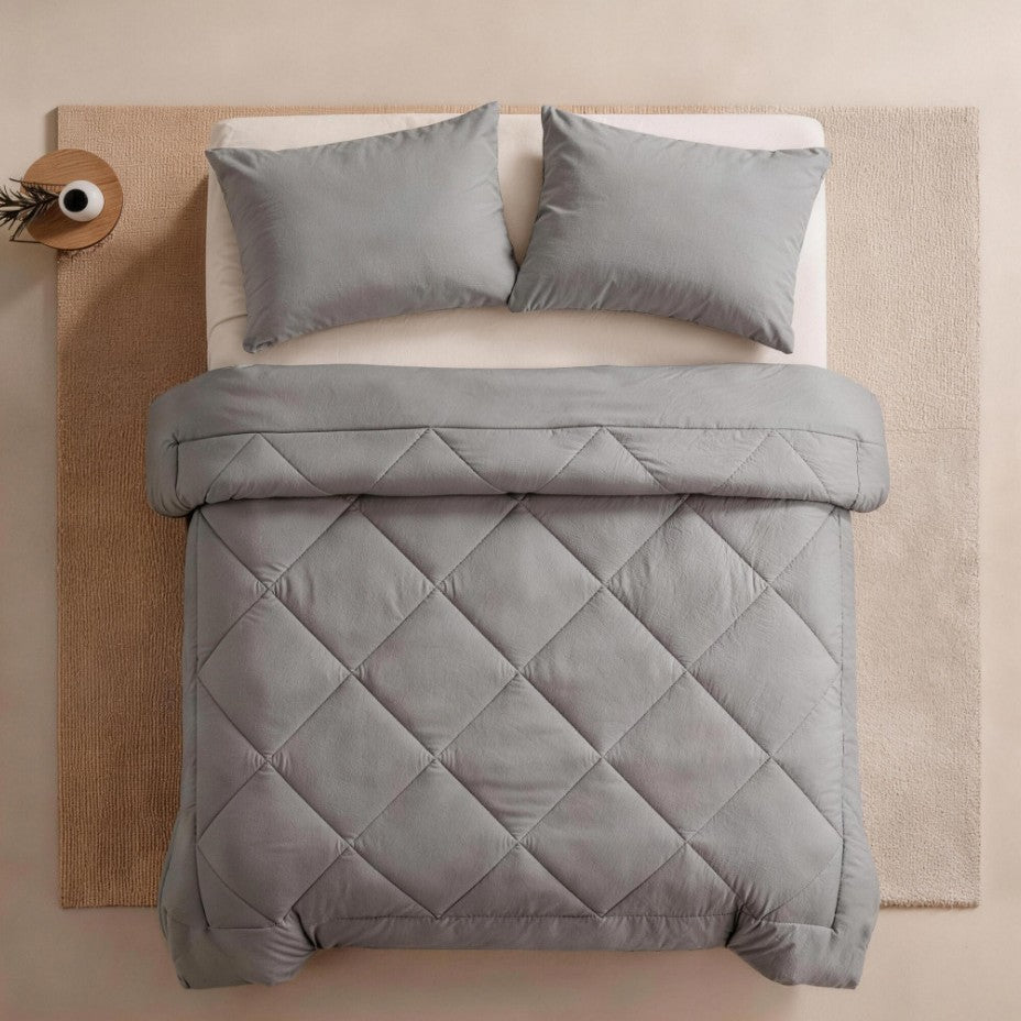 Three-Piece Quilted Solid-Color Bedding Set