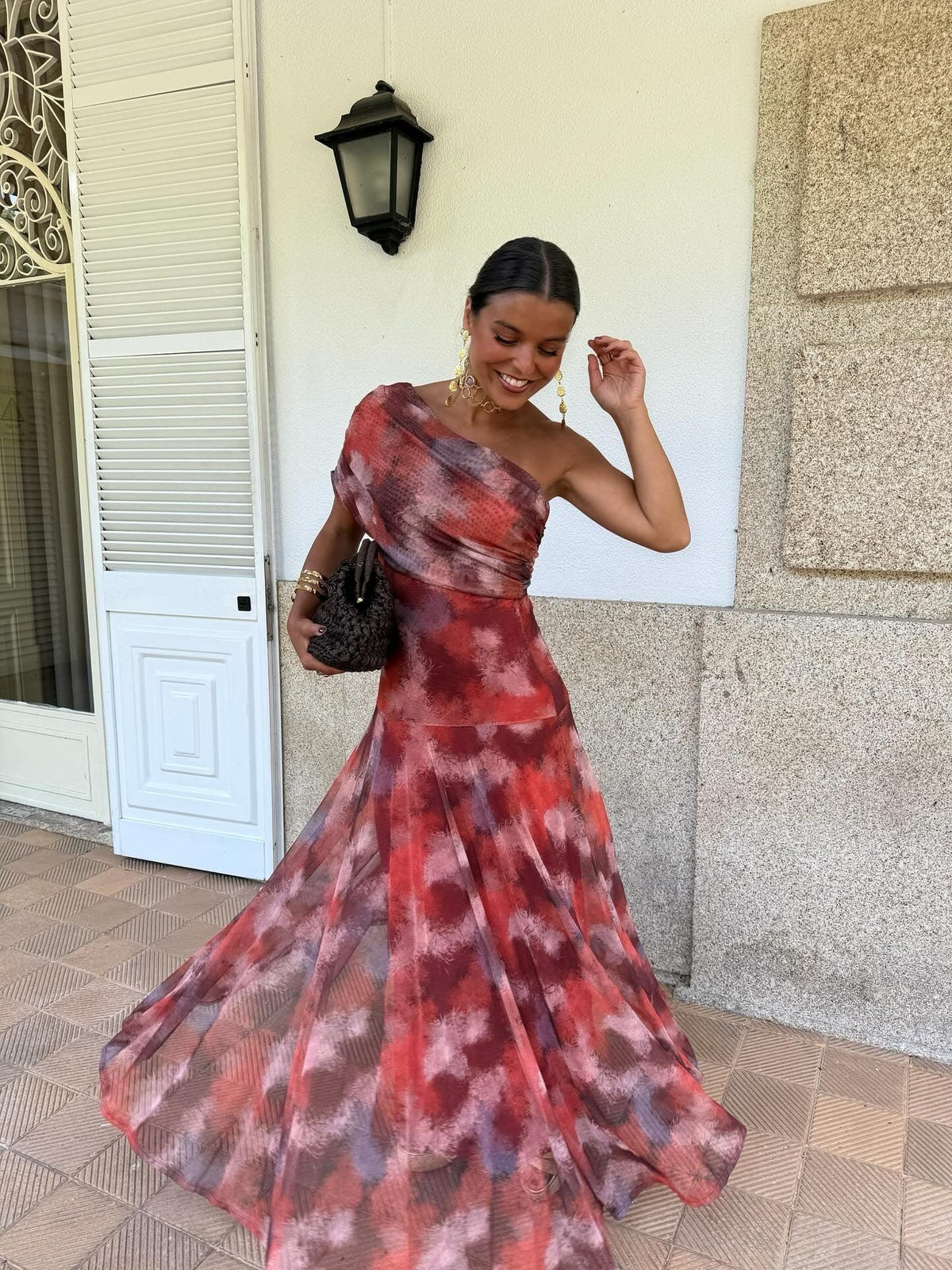 Printed Mesh A-Line Dress
