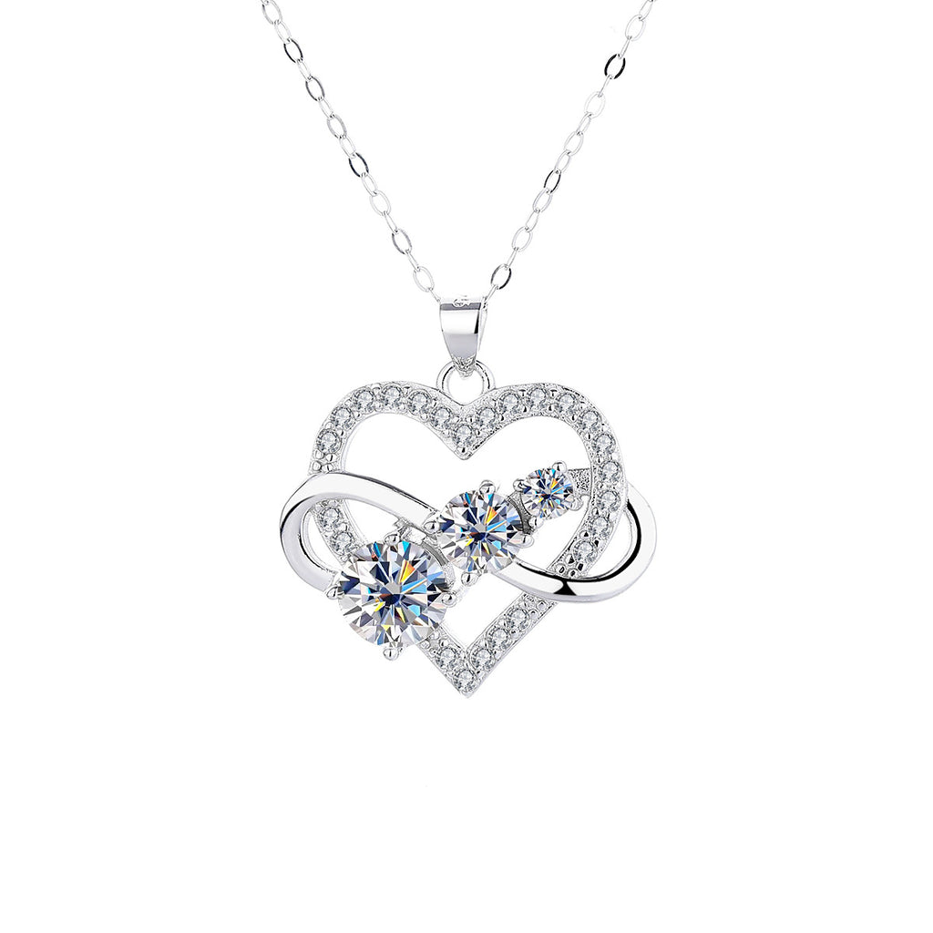 S925 Sterling Silver Plated Pt950 Gold 1.6 Carat Moissanite Infinity Symbol Love Pendant Necklace