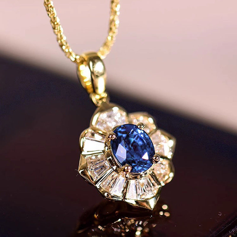 Geometric Begonia Flower Zircon Necklace