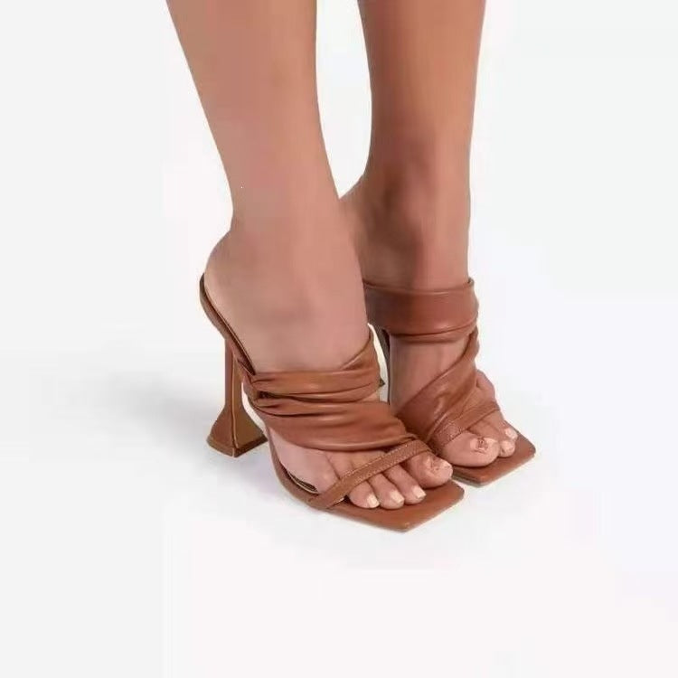 Square Toe Open Toe High Heel Slippers