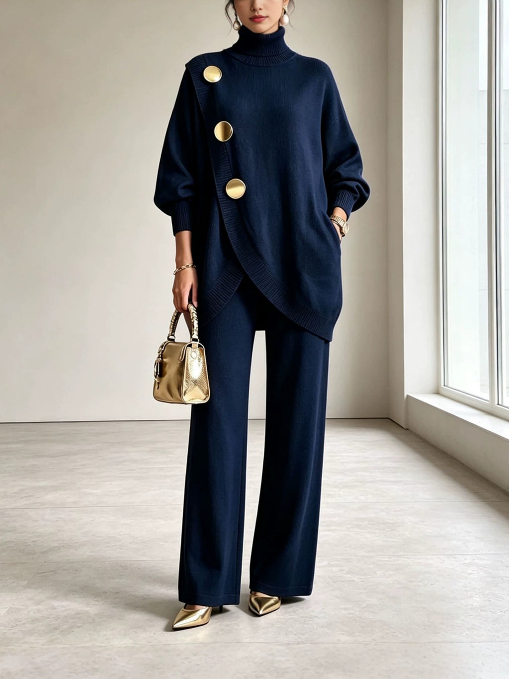 Womens High Neck Knit Two Piece Set