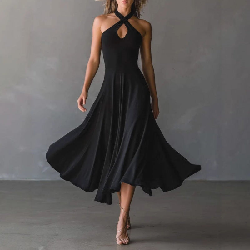 Retro Halter Neck Keyhole Back Long Dress