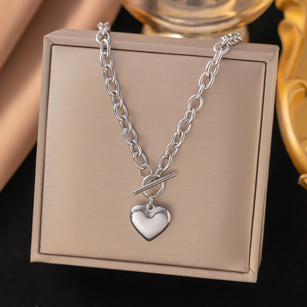 Titanium Steel Heart-Shaped Necklace for Women Fashion Heart Pendant Necklace
