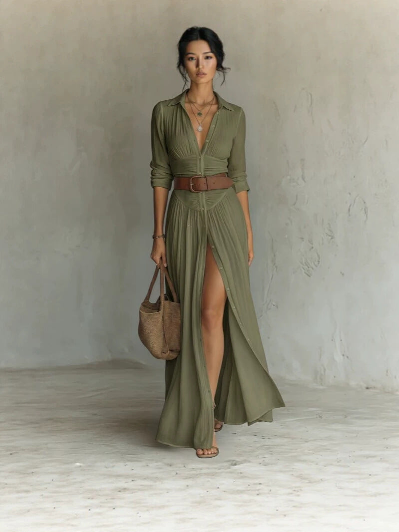 Womens Collared Shirt Dress with Belt