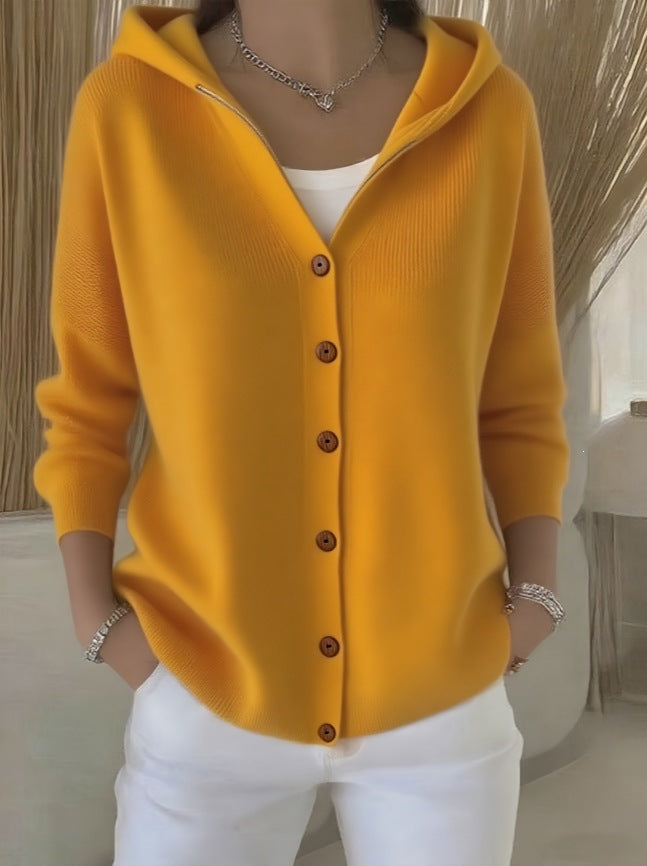 Women's Hooded Knitted Cardigan Solid Color Casual Fashion Sweater Jacket