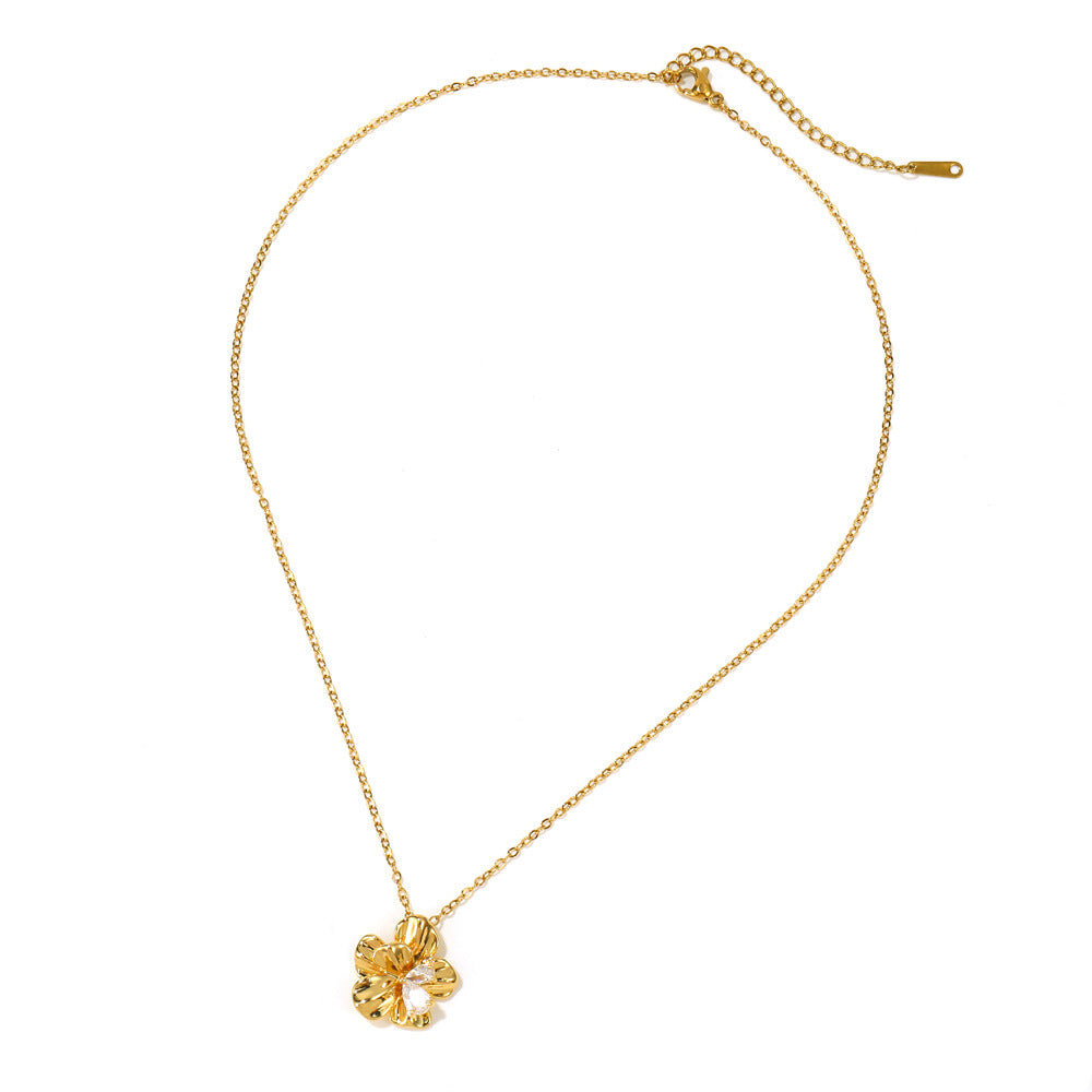 Floral Zircon Cross Chain Necklace
