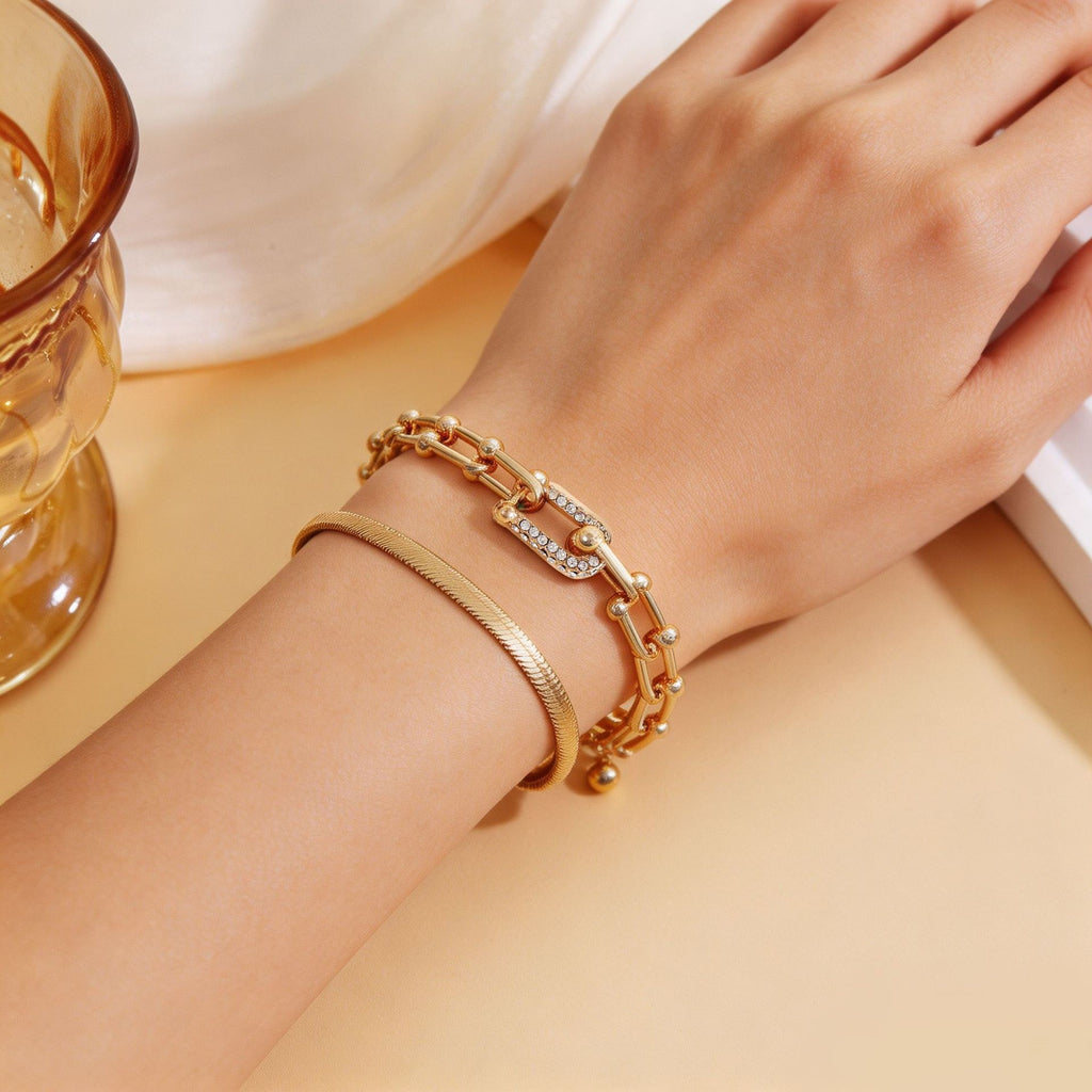 Women's Geometric U-Shape Gold Plated Bracelet
