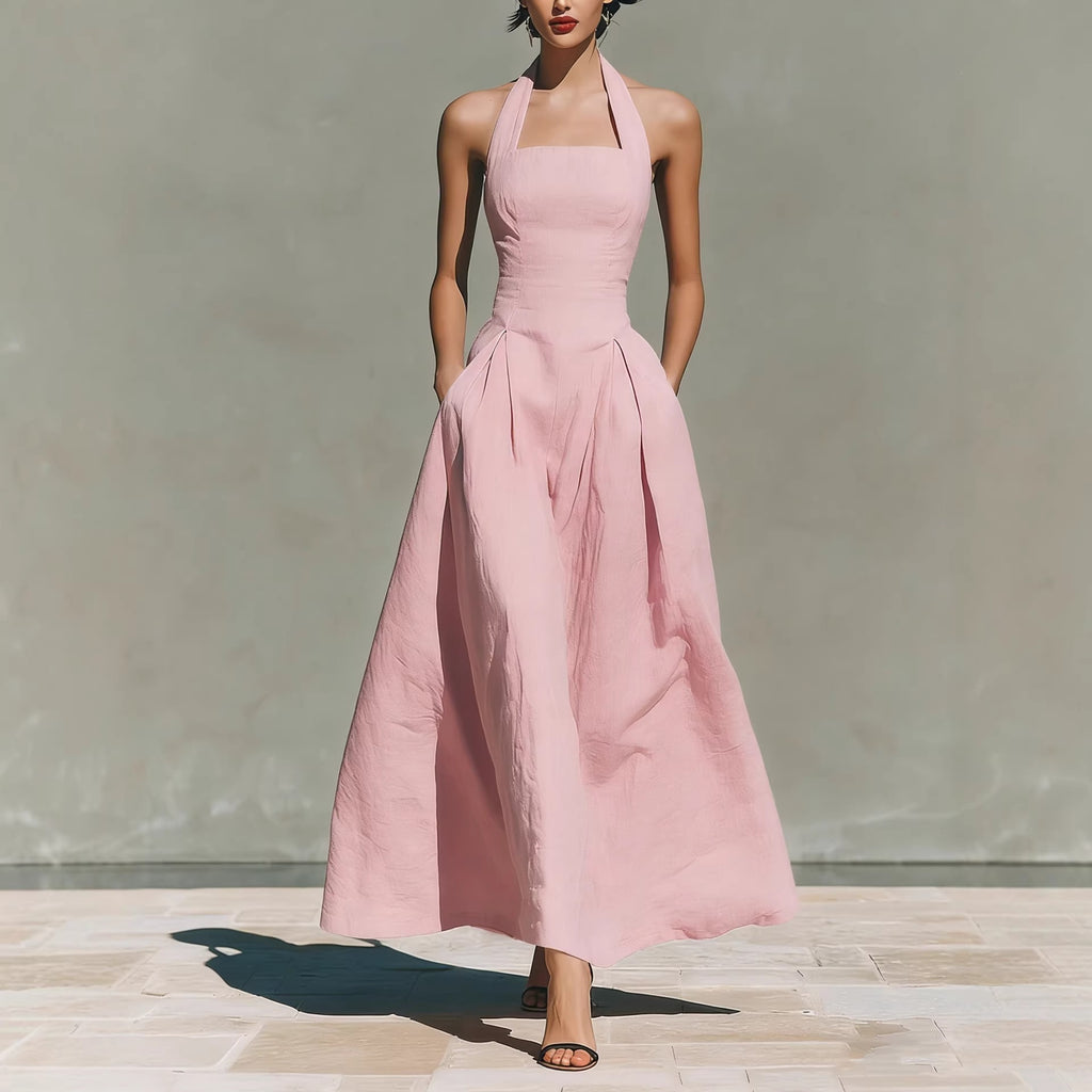 Faux Linen Casual Fashion Slim Fit Pocket Women's Dress