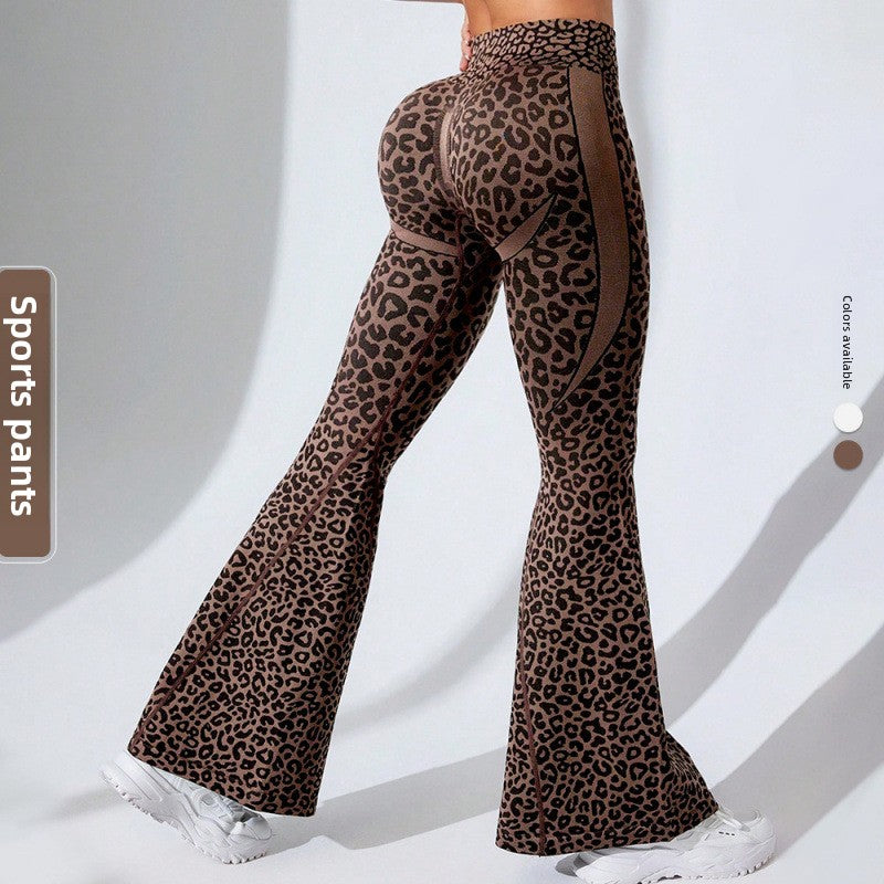 Women's High-Waisted Leopard Print Flared Yoga Pants