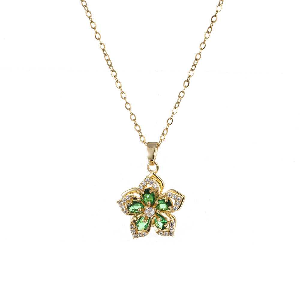 Rotating Bauhinia Flower Zircon Necklace