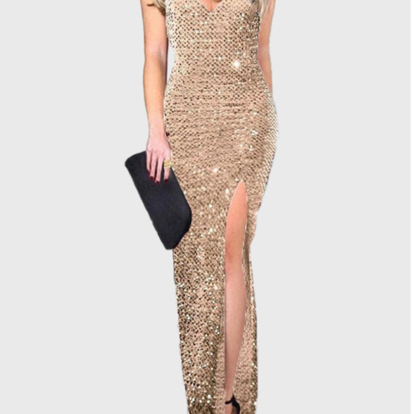Elegant Sequin Slit Evening Dress