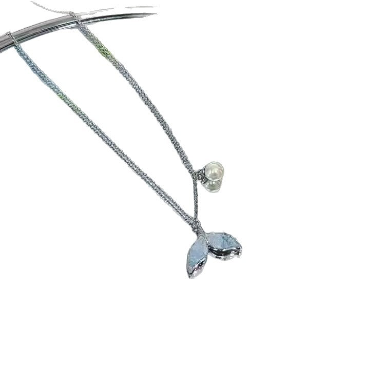 Light Luxury Blue Fishtail Pearl Necklace Women Clavicle Chain