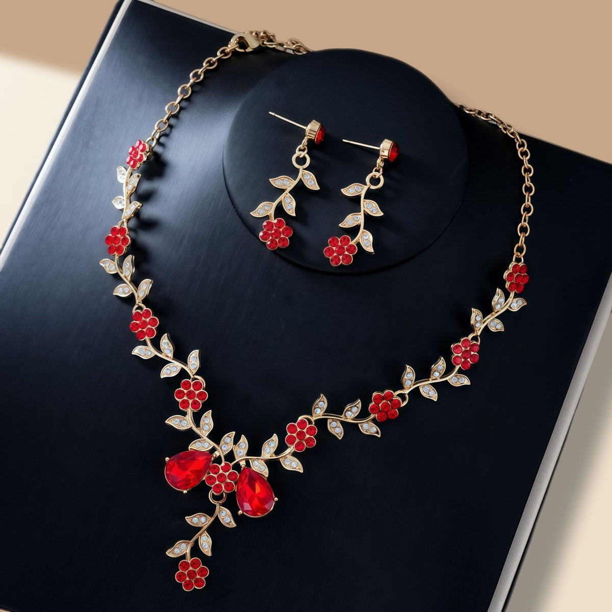 Rhinestone Necklace and Earrings Set