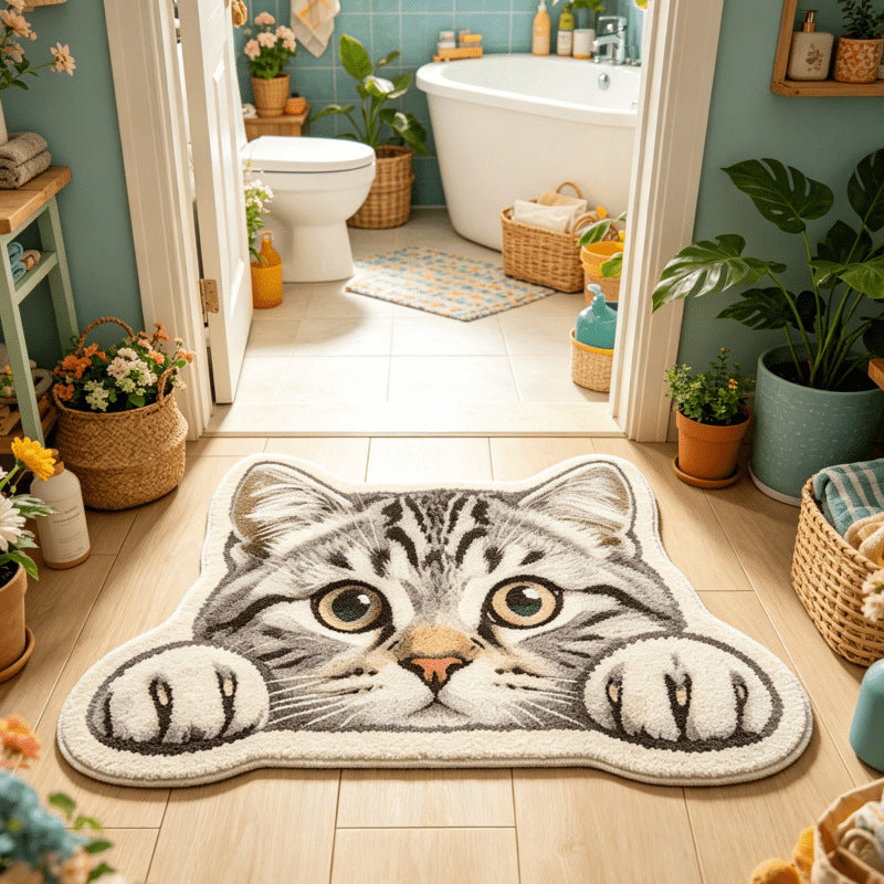 Diatomaceous Earth Floor Mat with Sleeping Cat Design