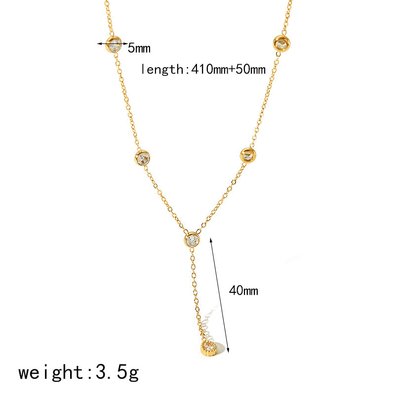 18K gold plated stainless steel diamond-set geometric necklace and bracelet set