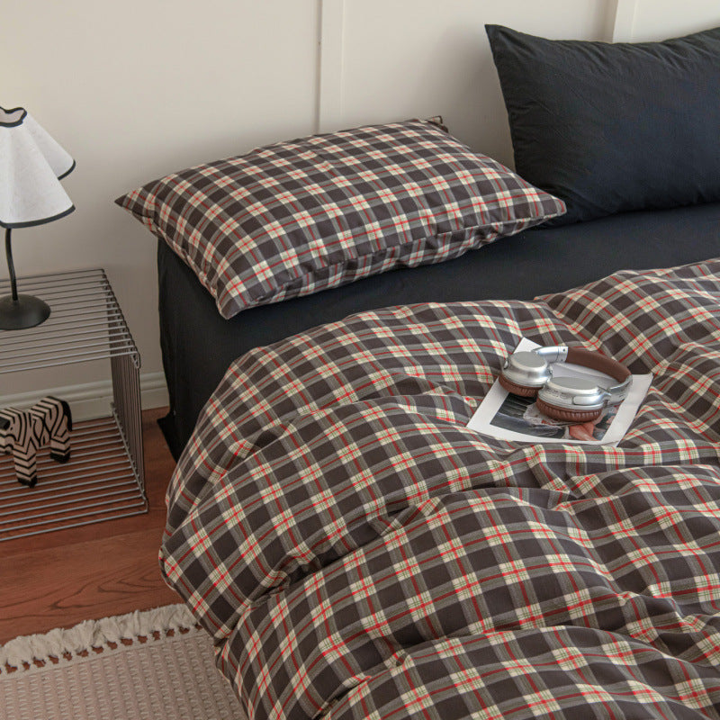 Contrast Plaid Bedding Set