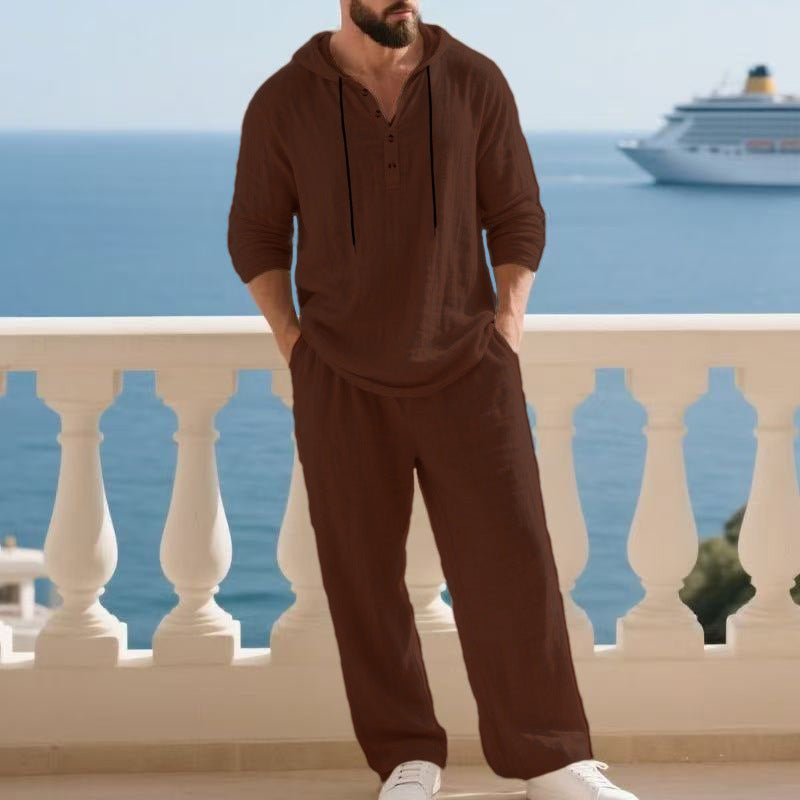Men's Long Sleeve Hooded Casual Jumpsuit Loungewear One-Piece Set