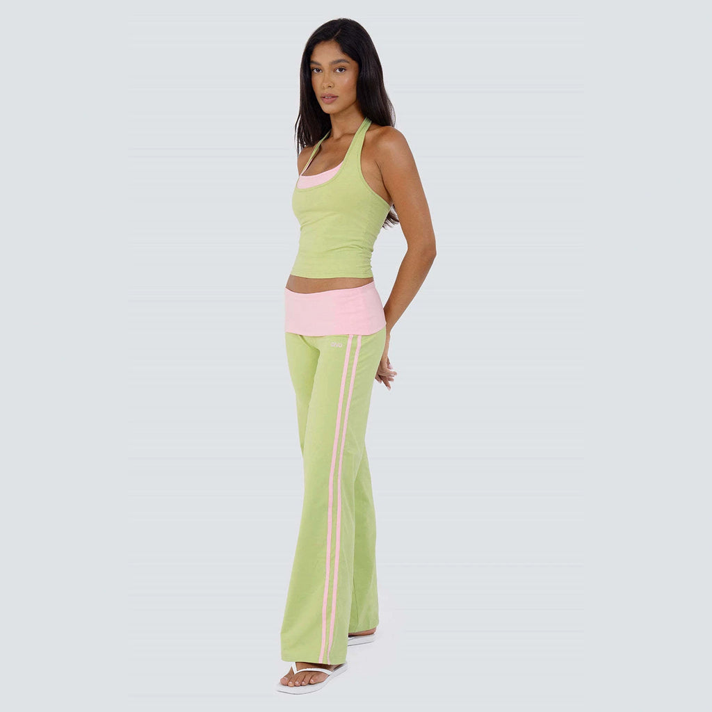 Women's Two-Piece Color-Block Halter Top and Straight-Leg Pants Set