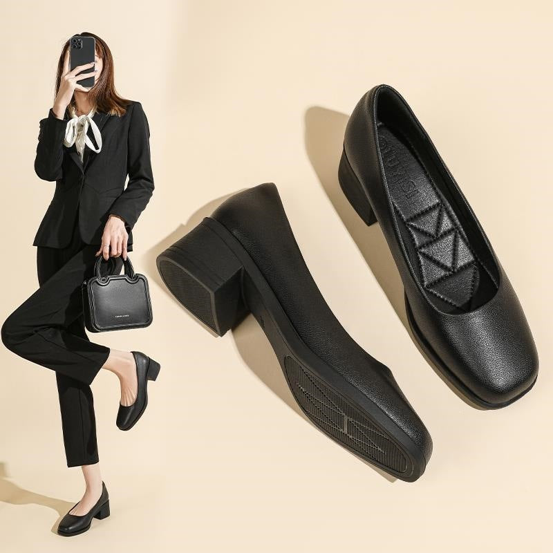 Square Toe Genuine Leather Soft Sole Womens Shoes