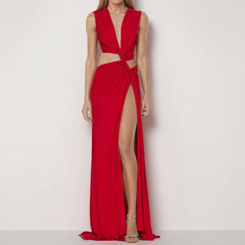 Womens V-Neck Slit Dress
