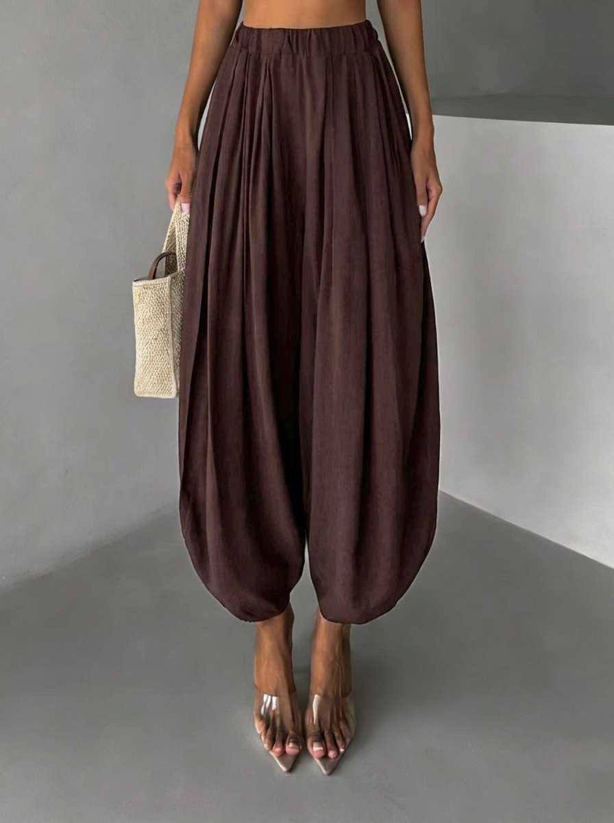 Elastic Waisted Solid Color Lantern Pants