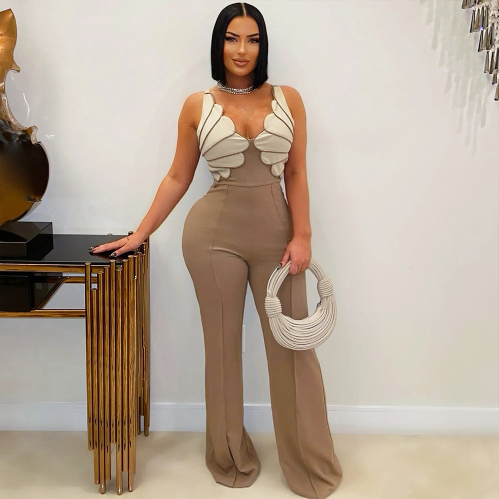 Womens V-Neck Sleeveless Slim-Fit Jumpsuit Sexy Bodycon Romper