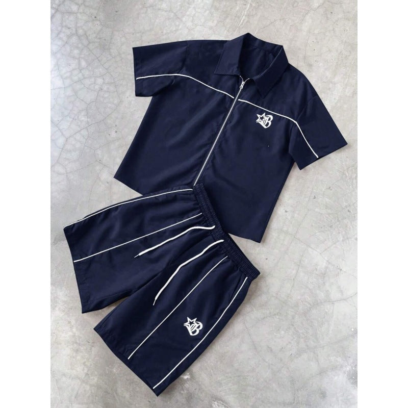 Striped Short Sleeve Shirt and Shorts Set