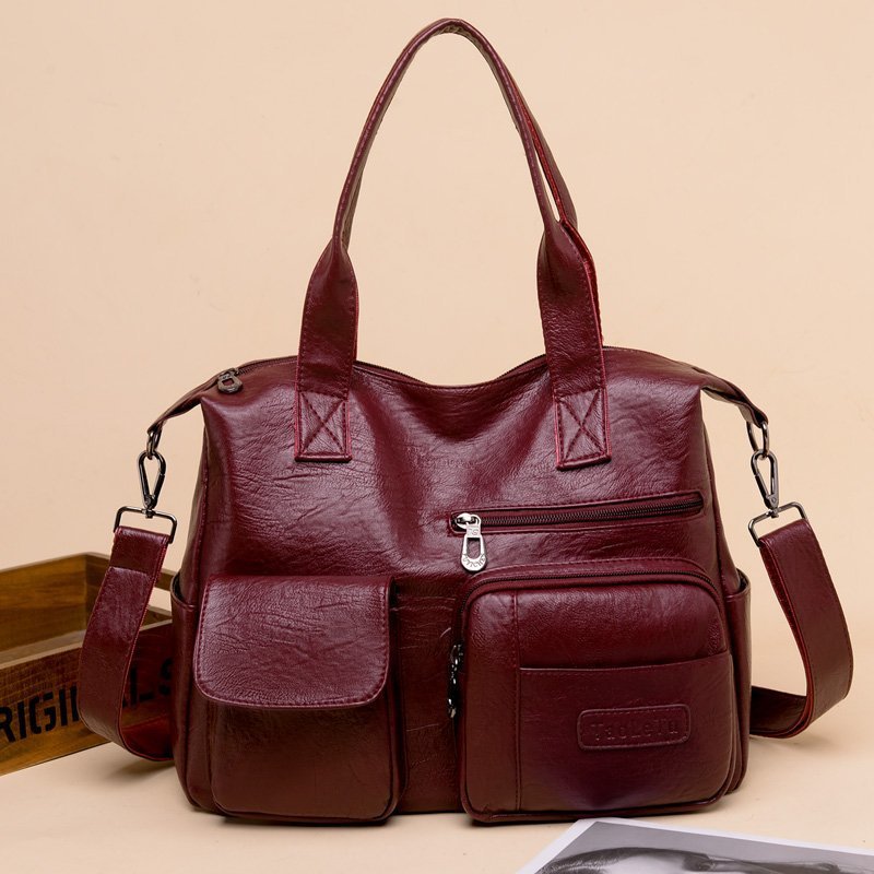 Vintage PU Leather Tote Bag Soft Retro Simple Shoulder Handbag for Women Daily Commuter