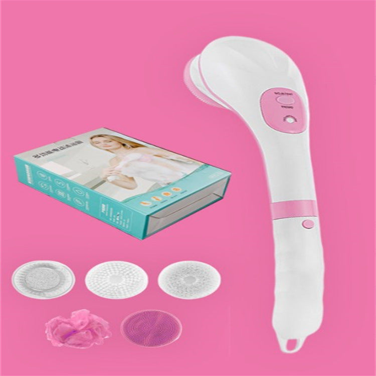 Electric Silicone Bath Brush with Long Handle and Multiple Brush Heads