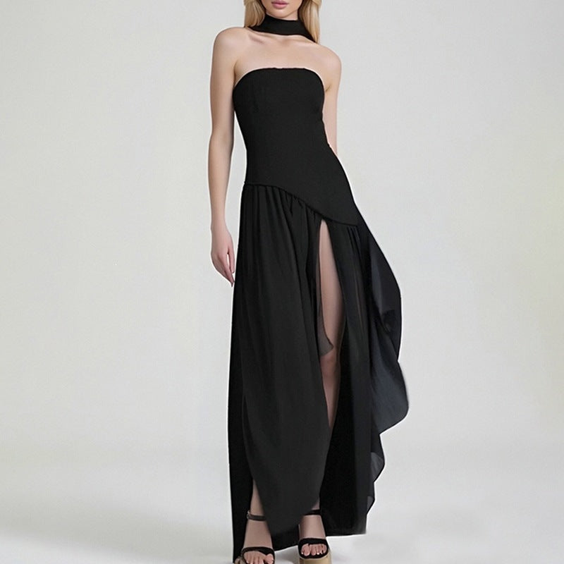 Elegant Backless Pleated Strap Dress
