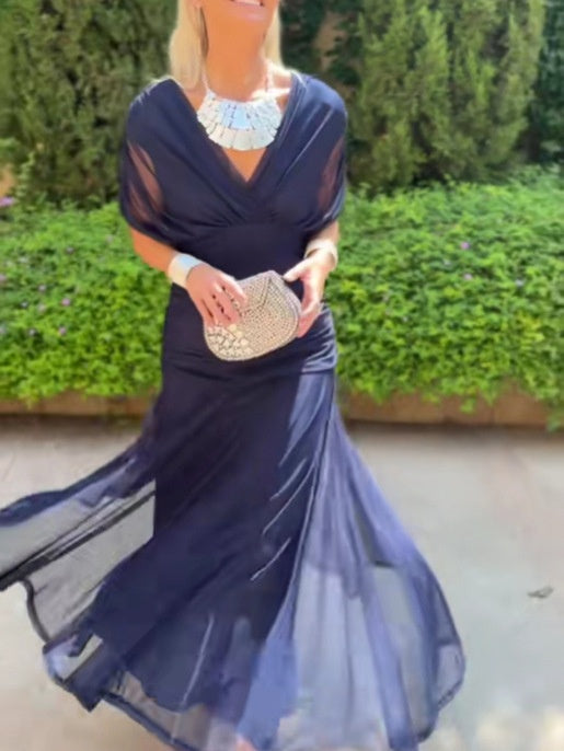 Women's Long Sleeve Chiffon Dress with Lining