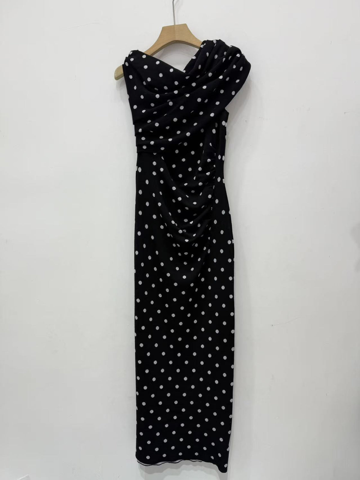 French Style Polka Dot Knit Long Dress