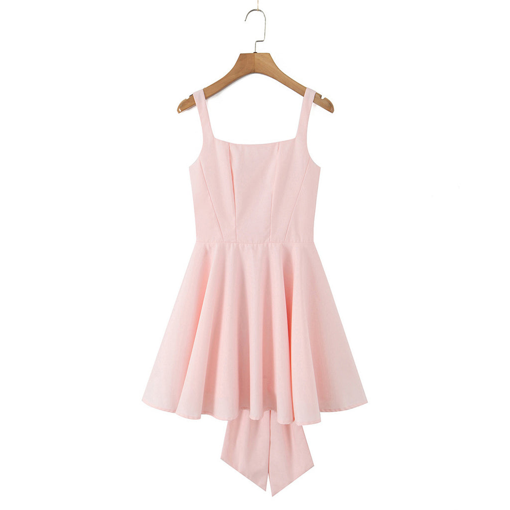 Square Neck Suspender Dress with Back Bow