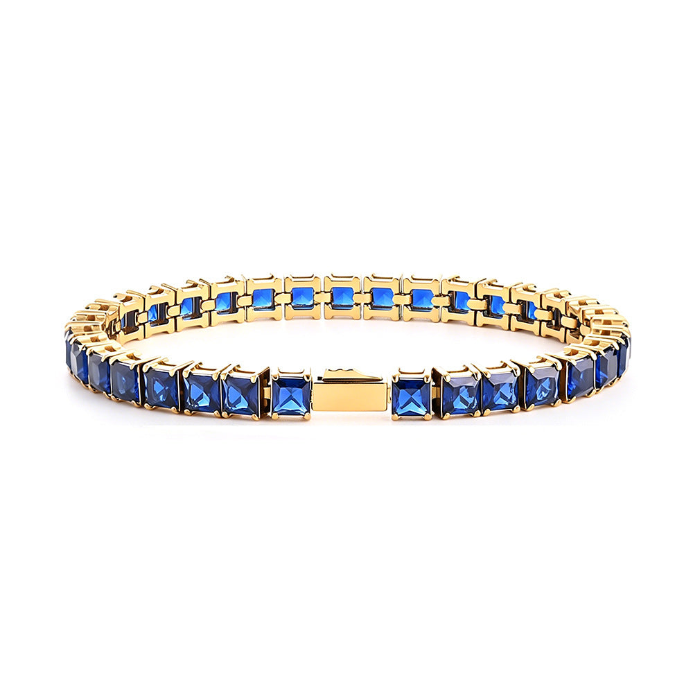 Stainless Steel Tennis Chain Bracelet Square Zircon Light Luxury Jewelry