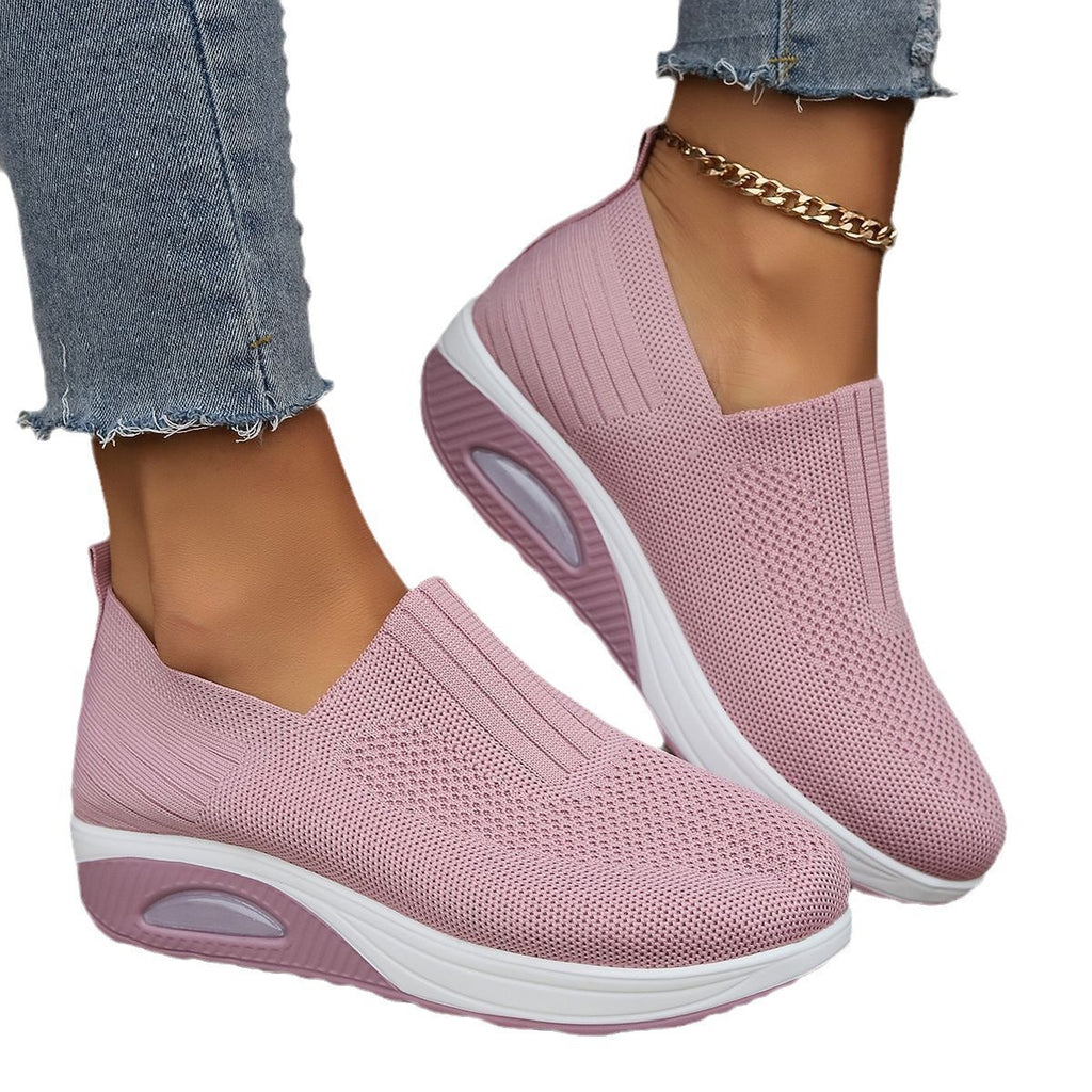 Women Breathable Fly-Knit Slip-On Rocking Shoes with Air Cushion