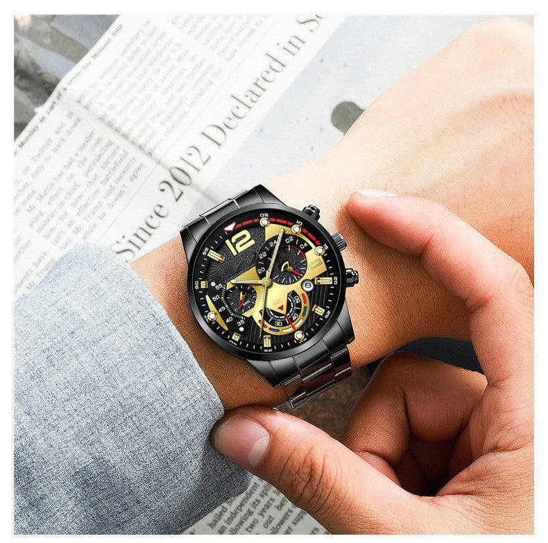 Men's Fashion Stainless Steel Quartz Wrist Watch with Calendar