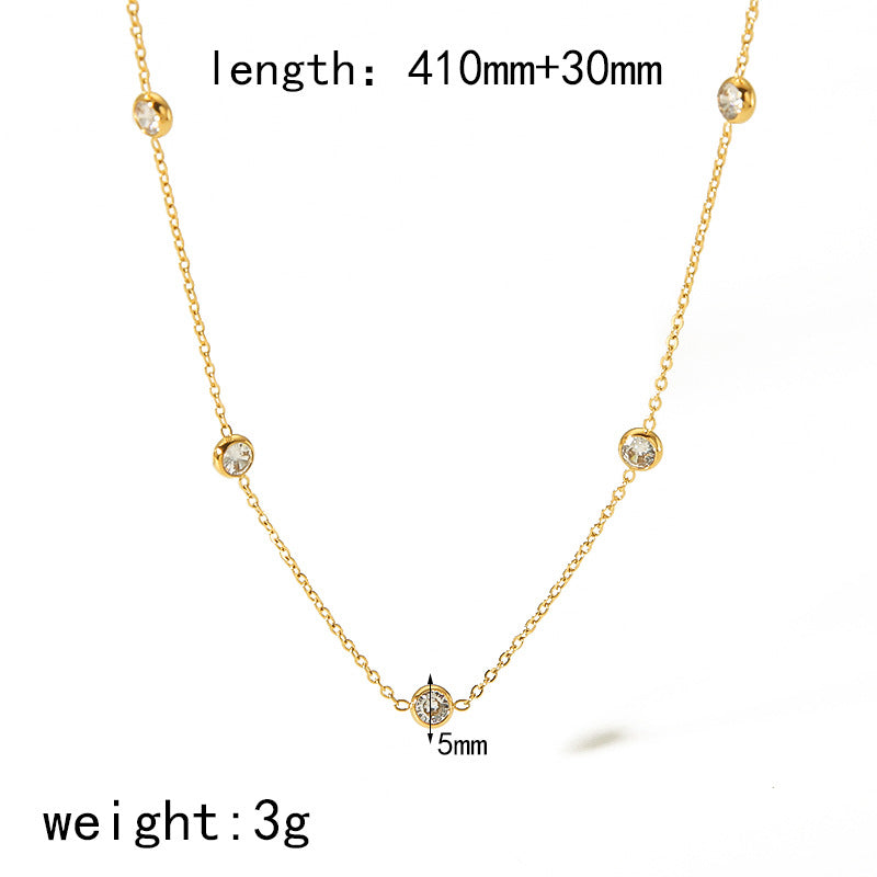 18K gold plated stainless steel diamond-set geometric necklace and bracelet set