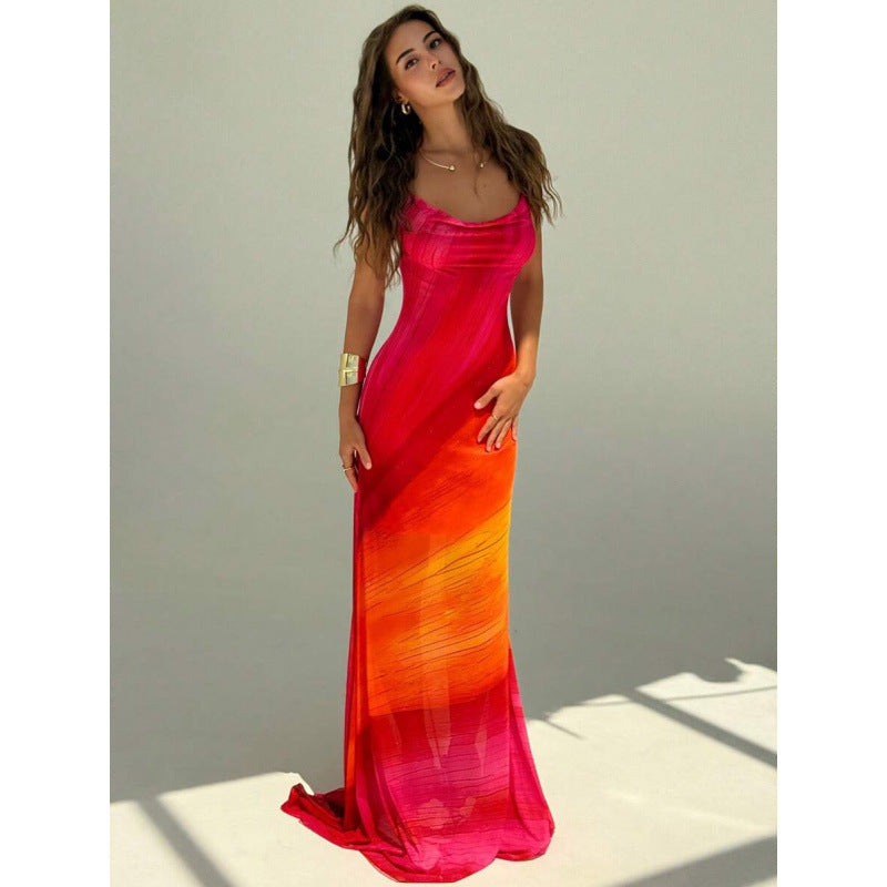 Gradient Print Backless Dress