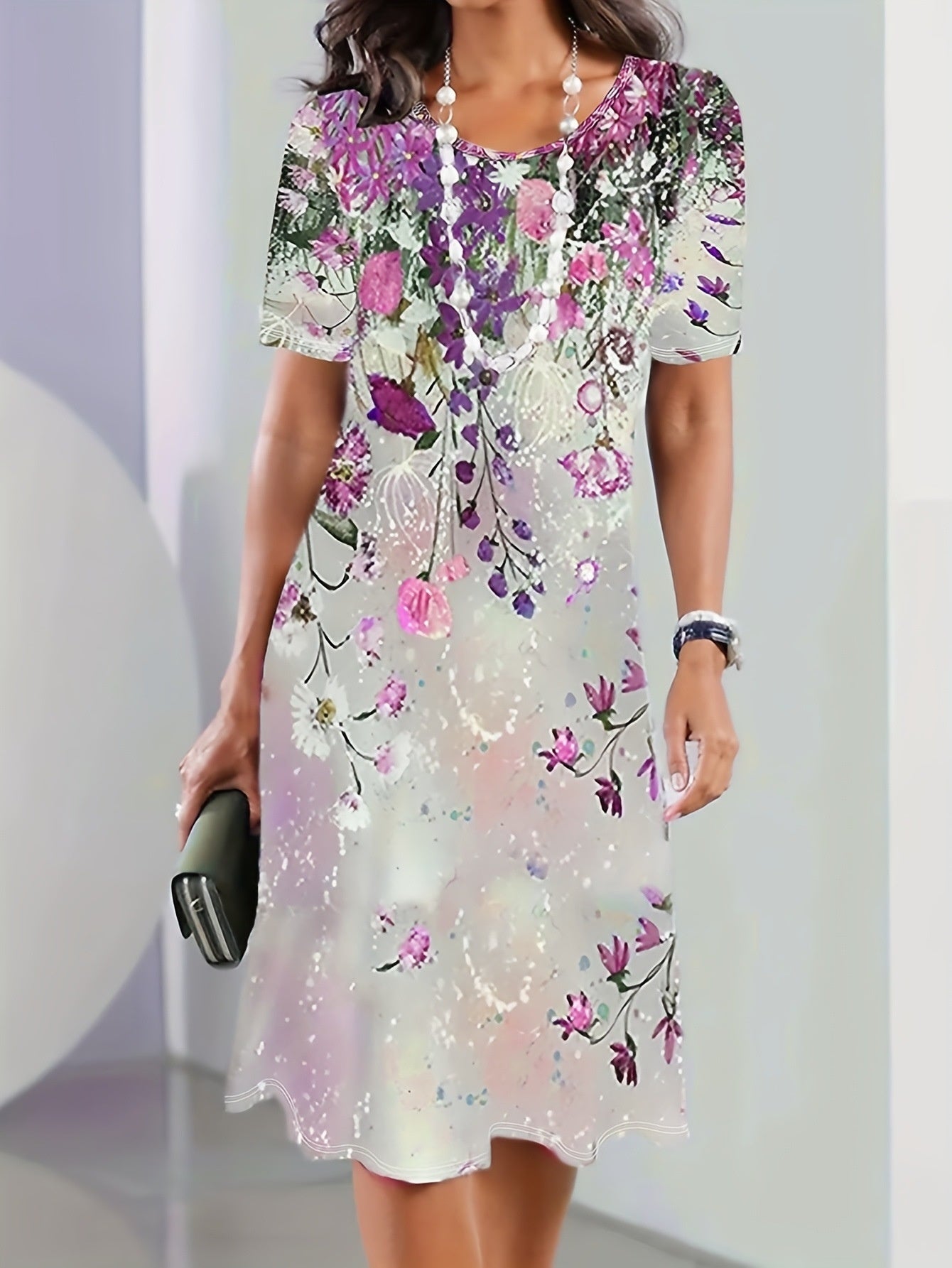 Women 3D Digital Printed Floral Dress