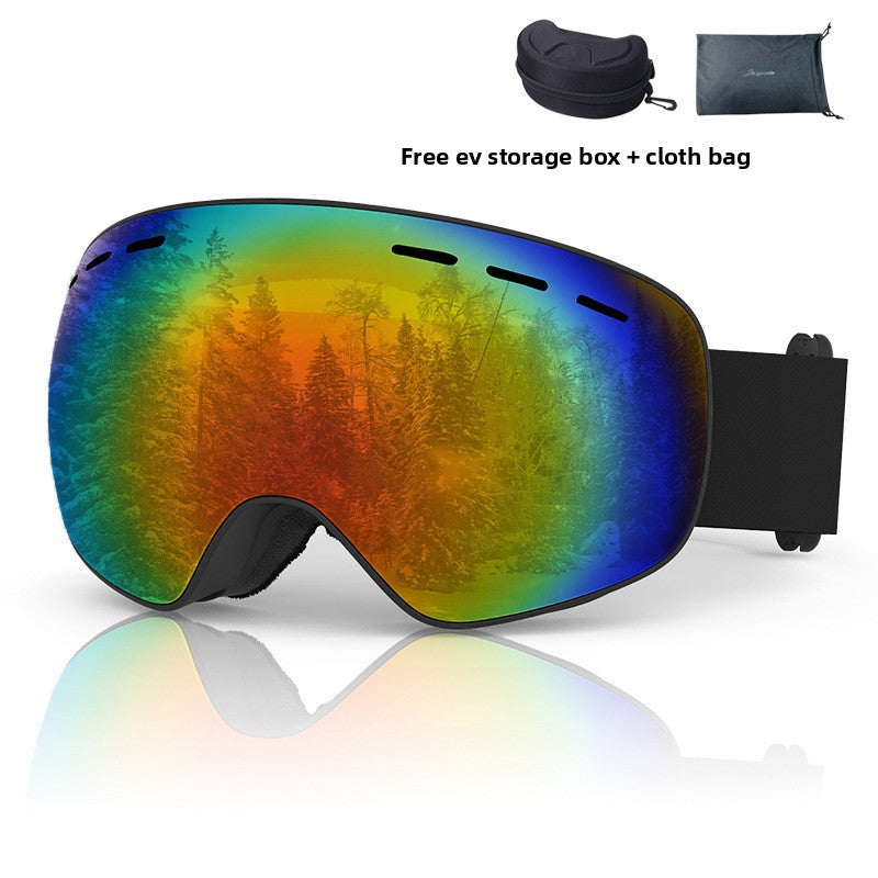 Spherical Ski Goggles with Double-Layer Anti-Fog