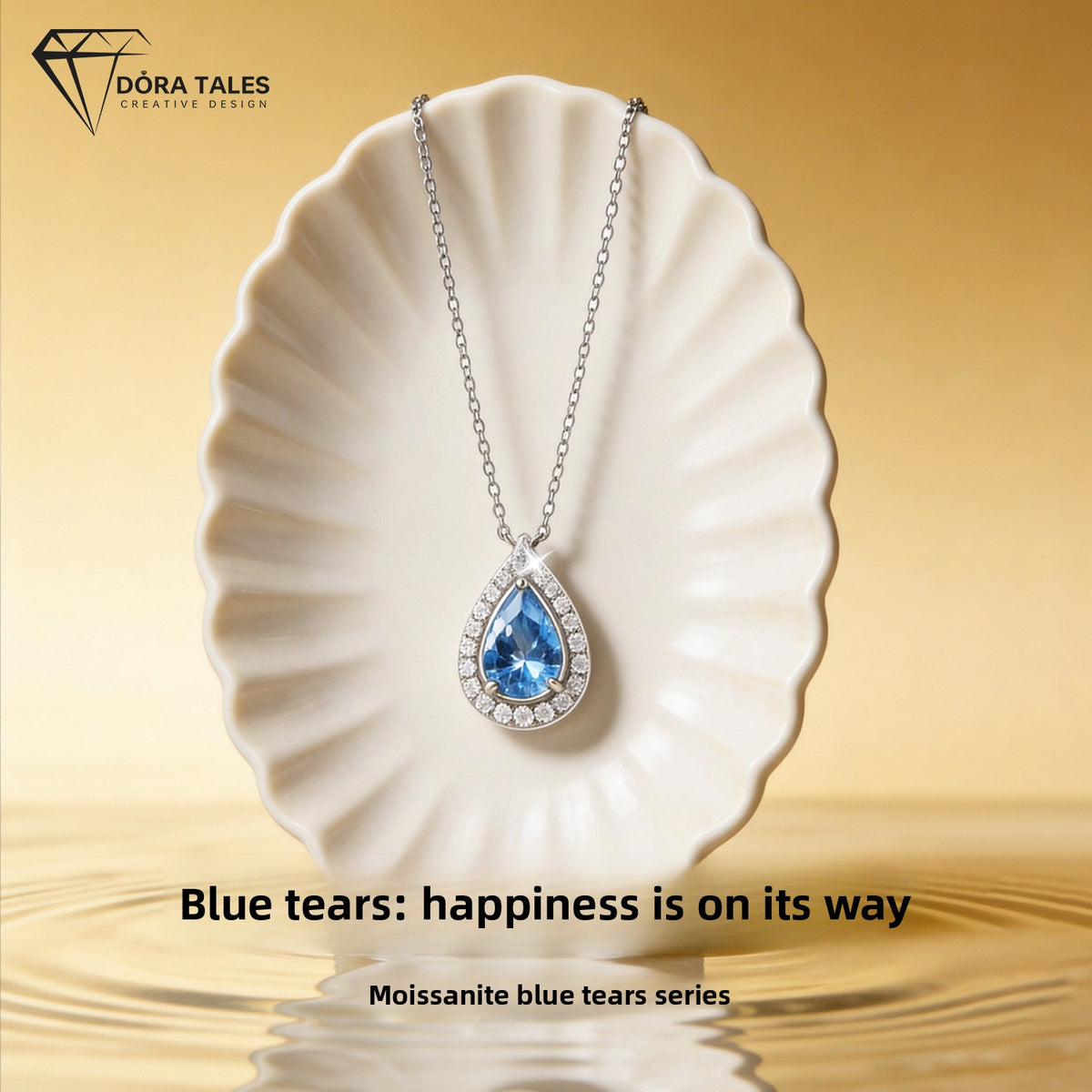Moissanite Necklace with Blue Tear Pendant