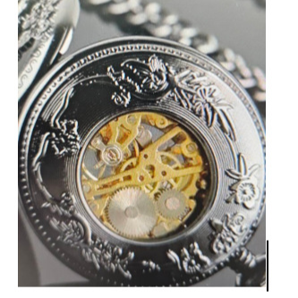 Engraved Mechanical Pocket Watch with Alloy Chain