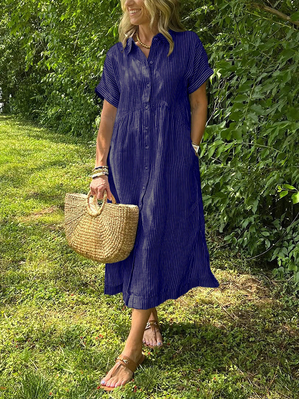 Women Striped Short Sleeve A-Line Dress