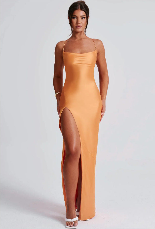 Sleeveless Strap Backless Long Dress