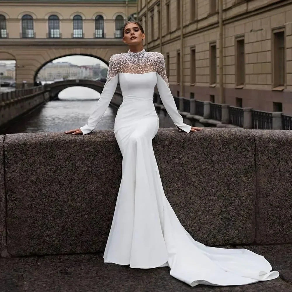 Satin Long Sleeve Mermaid Wedding Dress